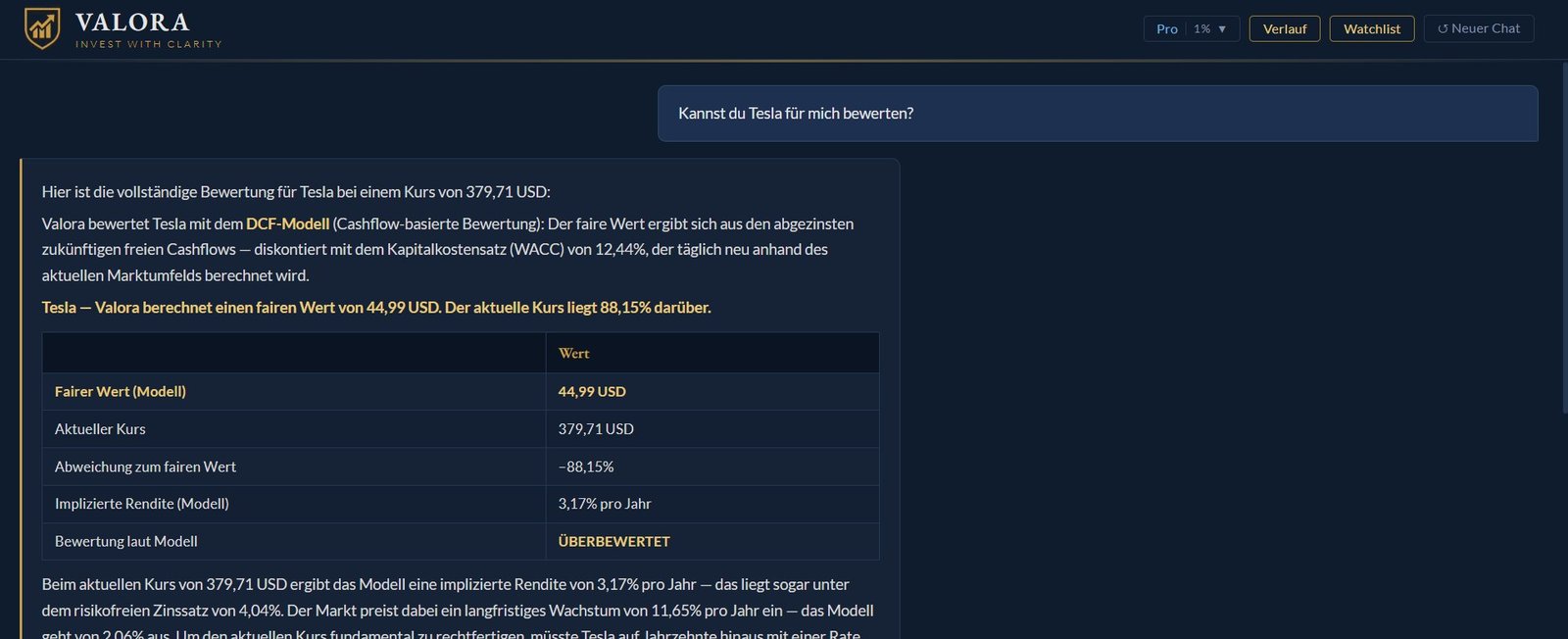 Valora Preise: Aktienbewertung im Free-, Pro- und Premium-Tarif